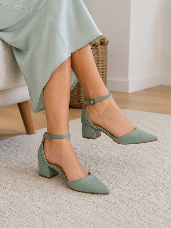 MTL 1980 Shoes - Classic MTL 1980 Women's Ankle-Strap Pointed Toe with 1”block heel in Sage Green